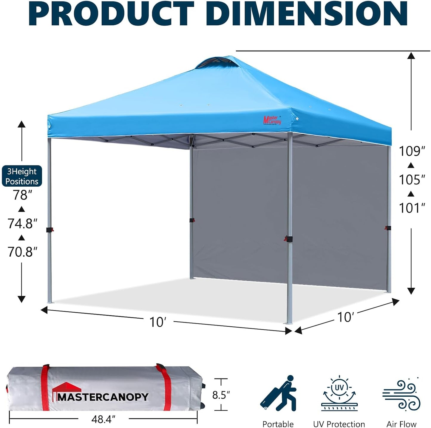 MASTERCANOPY Durable Pop-up Canopy Tent with 1 Sidewall (10'x10',Sky Blue)