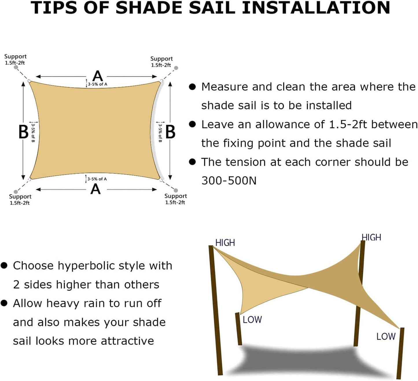 KANAGAWA 9'X11' Sand Custom Size Sun Shade Sail Rectangle UV Block Canopy Cover for Patio Backyard Lawn Garden Outdoor (Customized Available)