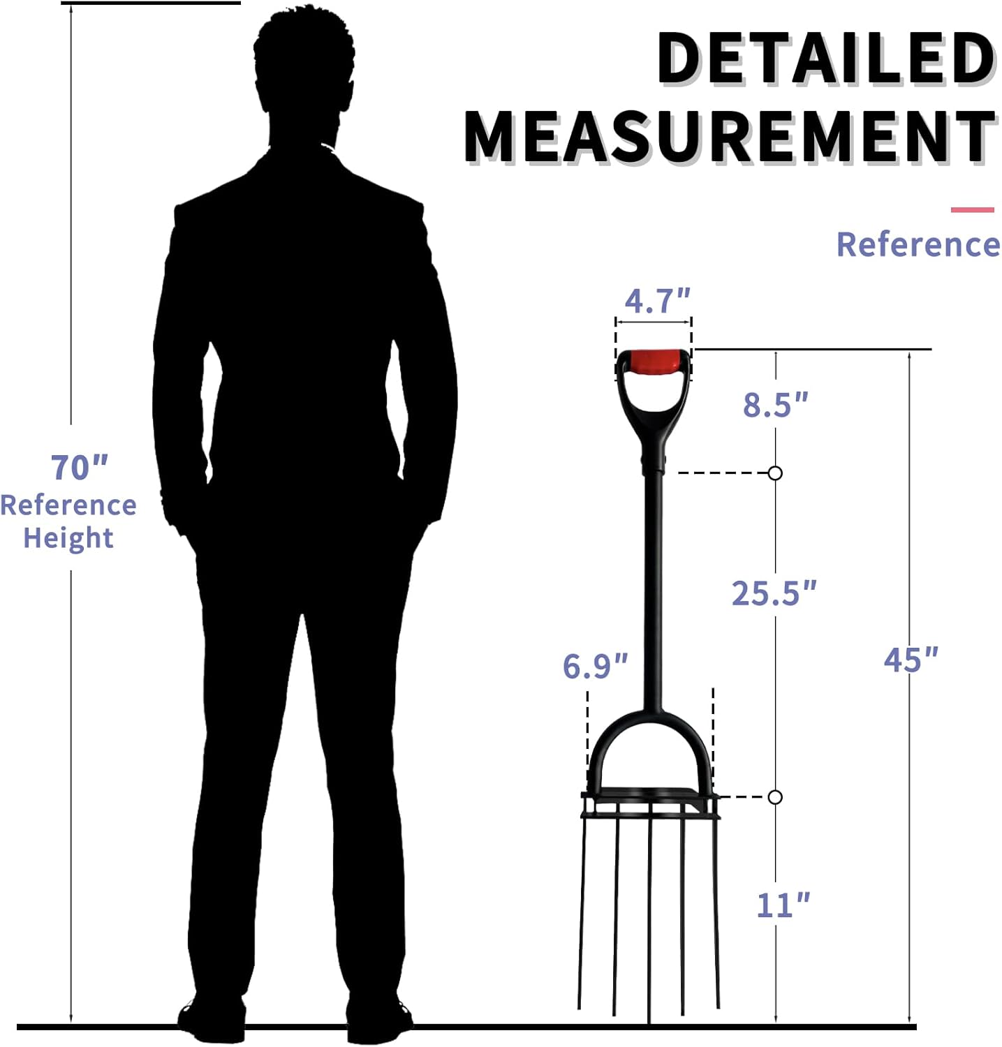 Garden Fork, Pitchforks for Digging Composting Spading, Long Hand Tiller & Cultivator - 5 Tine, 45 inches