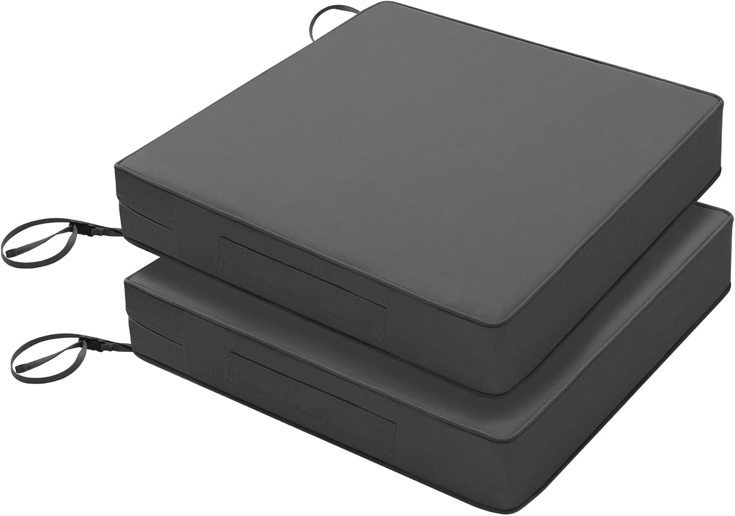 Favoyard Patio Chair Cushions 24 x 24 x 4 Inch Waterproof Outdoor Seat Cushions for Patio Furniture 3-Year Color Fastness Garden Sofa Couch Pads with Handle & Adjustable Straps Set of 2, Dark Grey