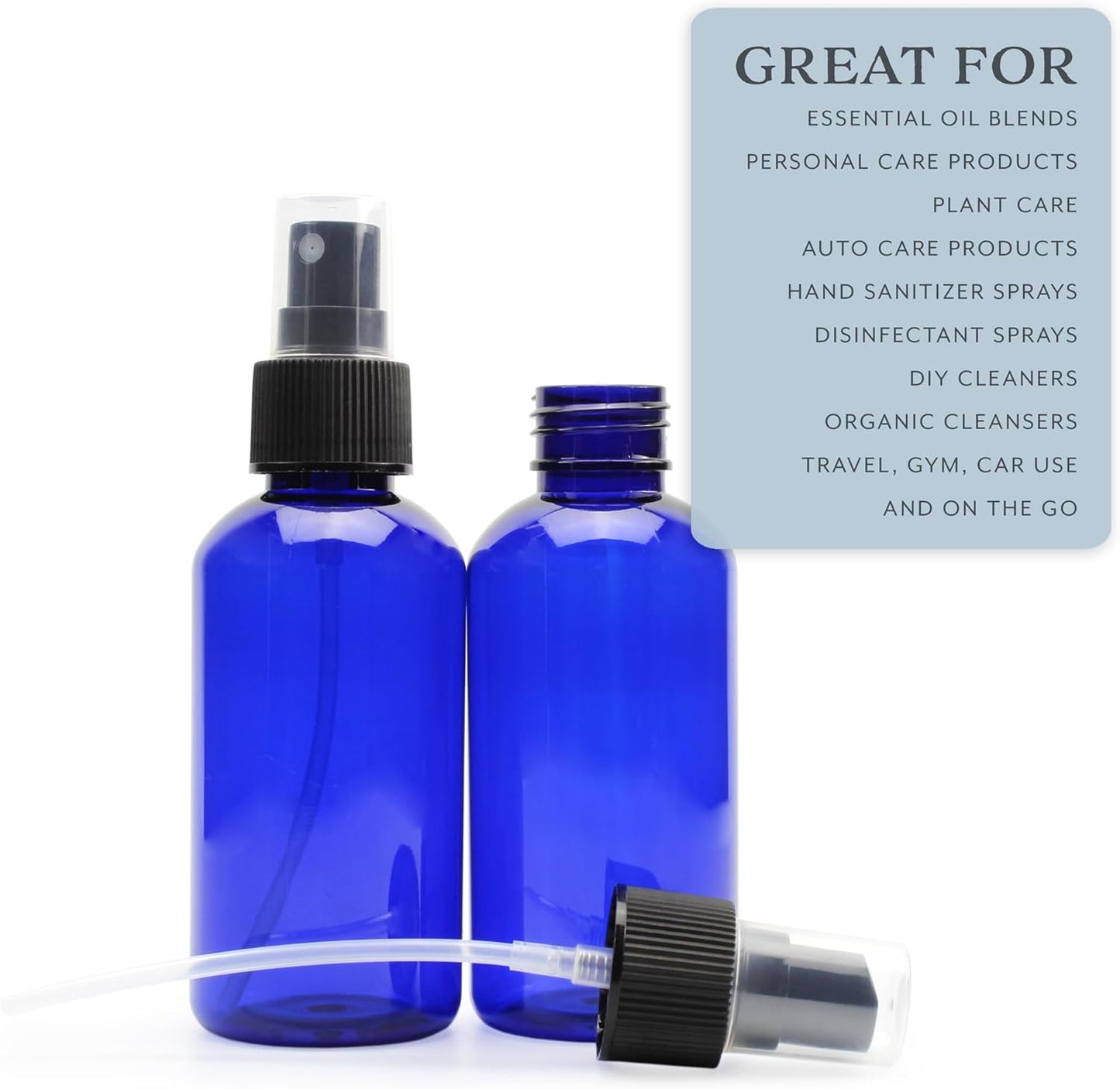 Cornucopia Brands 4oz Blue PLASTIC Fine Mist Spray Bottles (120-Pack); BPA-Free Plastic Spritzer Bottles, Labels Included; PET #1 Plastic Bottles