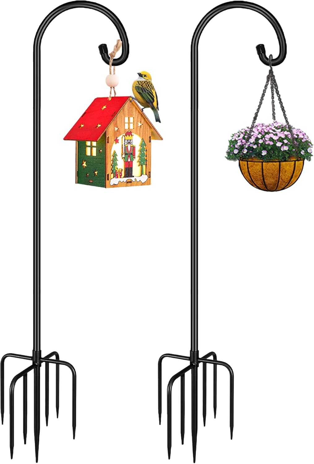Shepherd Hook 92 Inch Tall Heavy-Duty Metal Garden Hanging Pole Stake for Bird Feeder Pole Plant Baskets, Black (2 Pack)