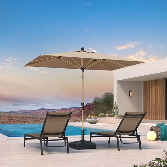 PURPLE LEAF 6' x 9' Market Umbrella Outdoor Table Umbrella Aluminum Patio Umbrella with Push Button Tilt & 8 Sturdy Ribs and Crank Rectangular Sun Umbrella for Pool Backyard Beach, Taupe