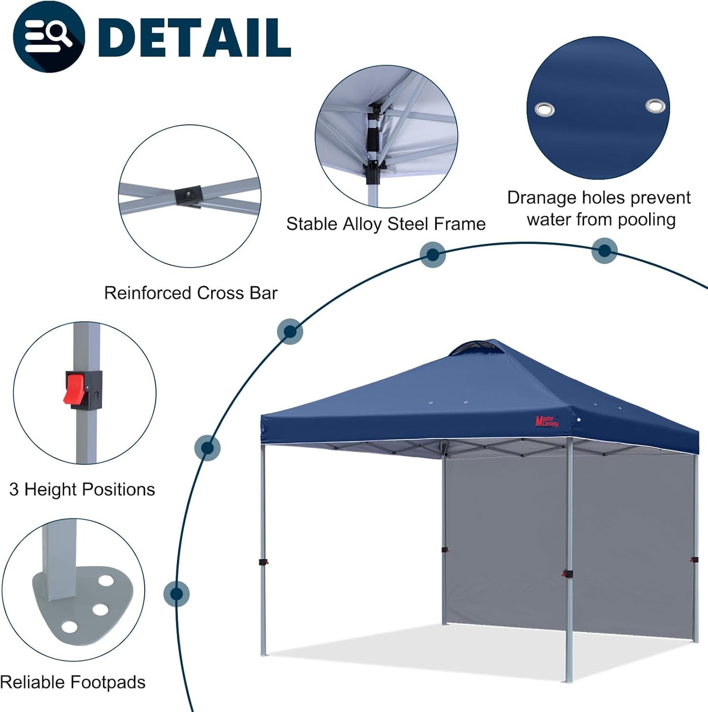 MASTERCANOPY Durable Pop-up Canopy Tent with 1 Sidewall (8'x8',Navy Blue)