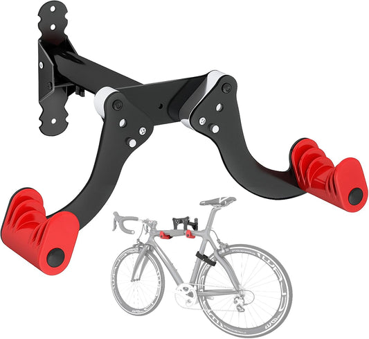 YORKING Bike Wall Mount, Horizontal Wall Mount Hanger Holds Up to 55Lbs Bike Indoor Storage Rack Hook with 5 Adjustable Levels, Extends to Fit 32.6" Handlebars for 1 Bicycle in Home Garage – Red