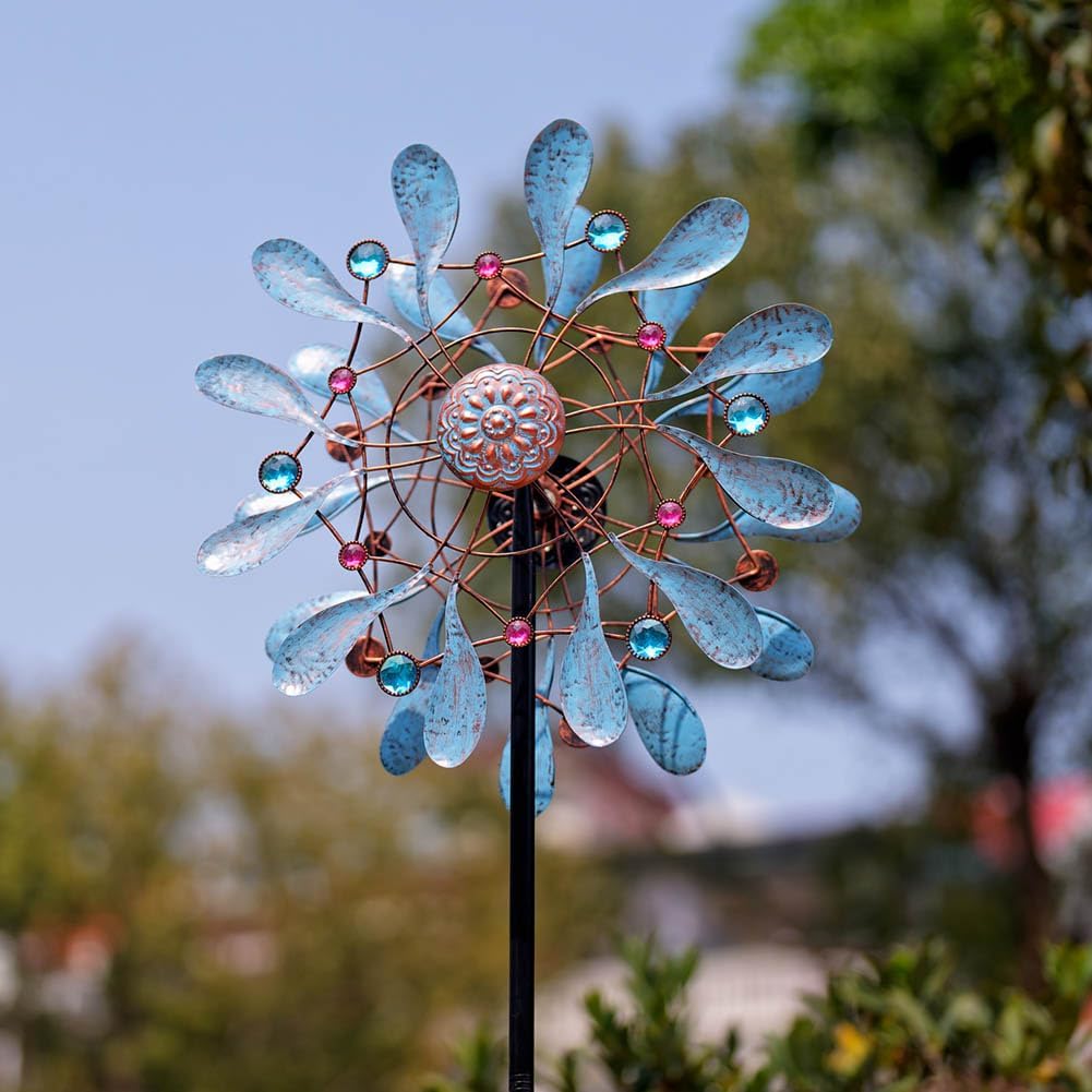 Stargarden Wind Spinners Outdoor, Large Kinetic Wind Spinner, Waterproof Blue Pinwheels with 4 Sturdy Stake, Metal Windmill for Yard, Porch Decor (21 * 90 Inches)