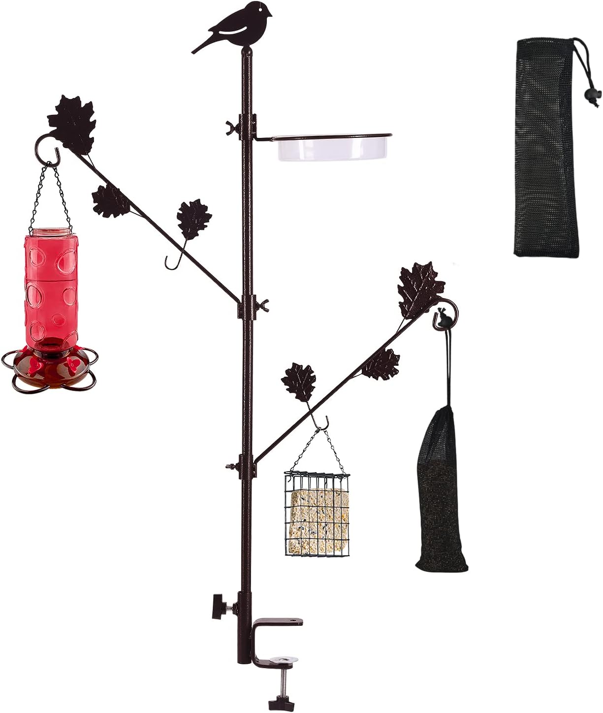 Urban Deco Deck Pole Porch Multi-Hook Bird Feeder Hooks for Deck Kit with Feeder Polyester and with 2 Adjustable Branches and Plastic Water Bowl