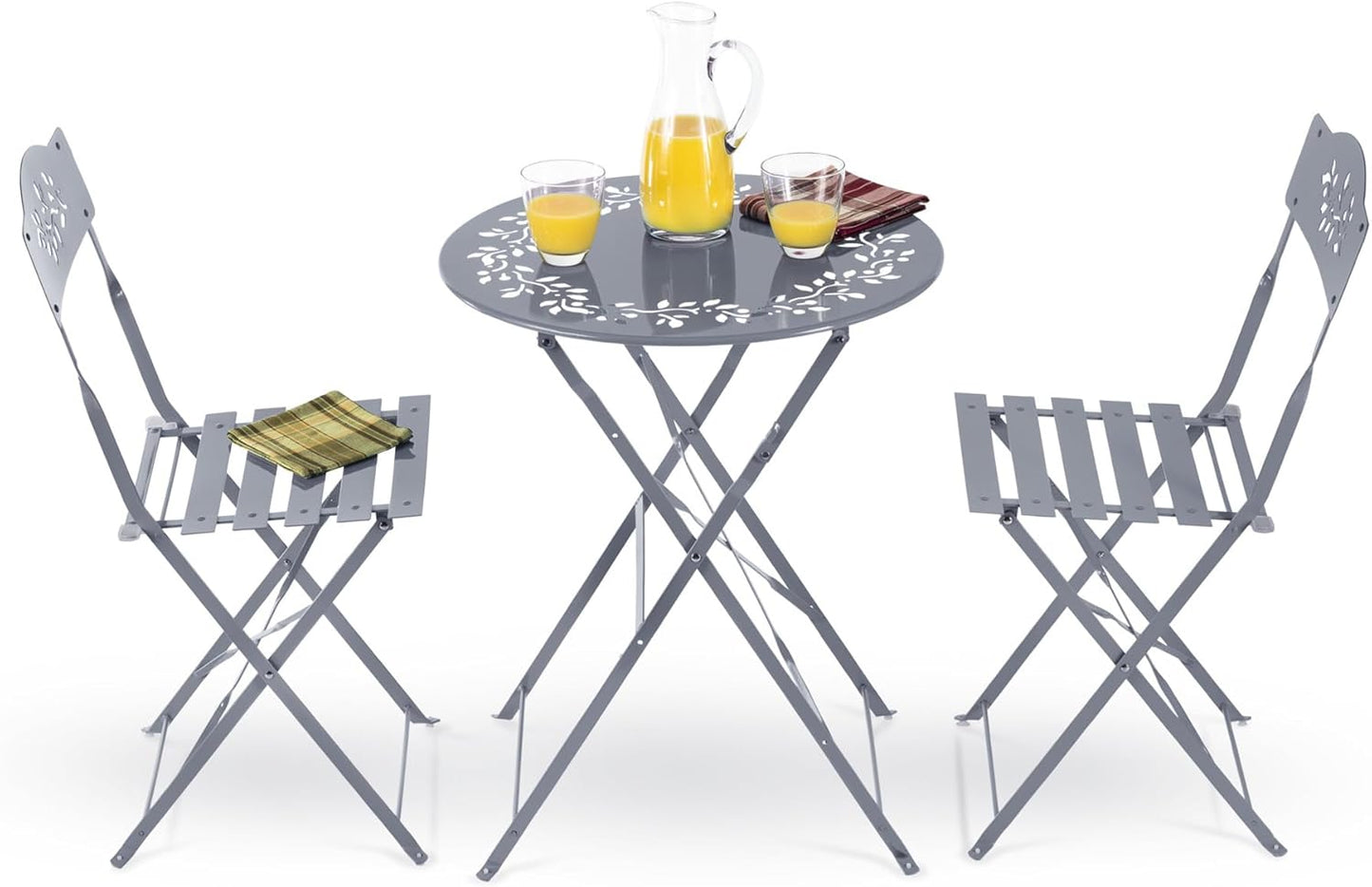 Alpine Corporation Indoor/Outdoor 3-Piece Bistro Set Folding Table and Chairs Patio Seating, Gray