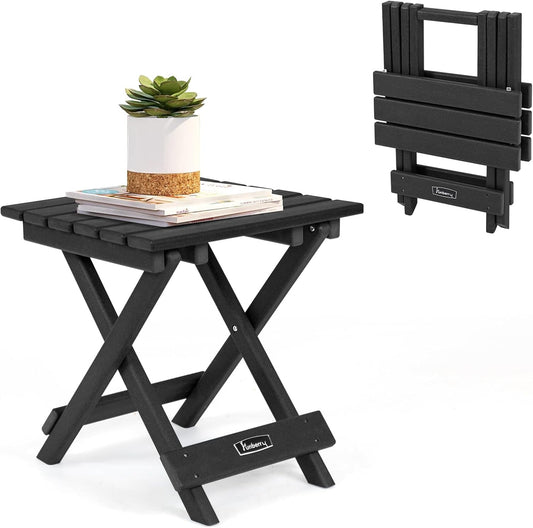 FUNBERRY Outdoor Folding Adirondack Side Table, Portable No Assembly Patio End Table HDPE All Weather