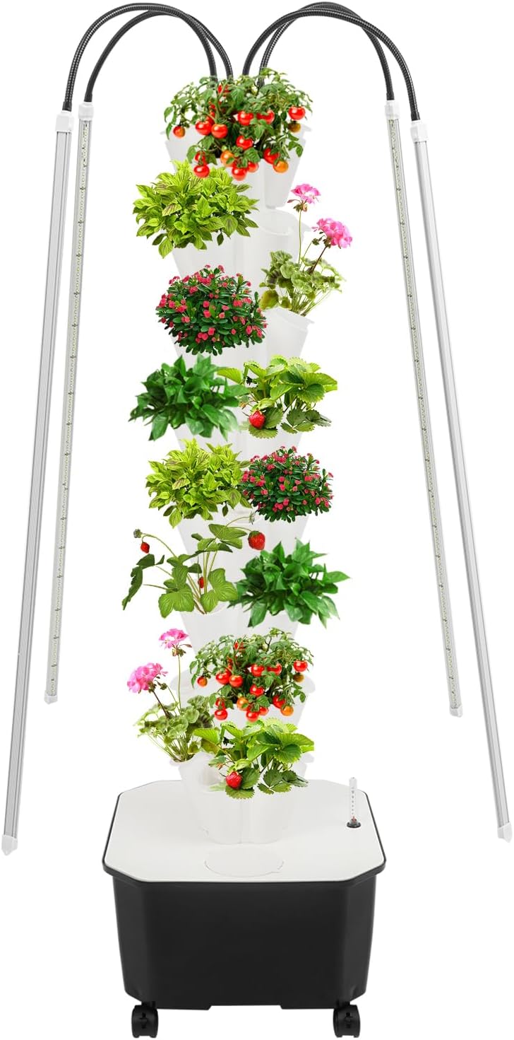 Hydroponic Tower, Vertical Planter Tower, 40 Planting Holes Water Planting Growing System Kit, Hydroponics Growing System Container with LED Grow Light for Herbs, Fruits and Vegetables