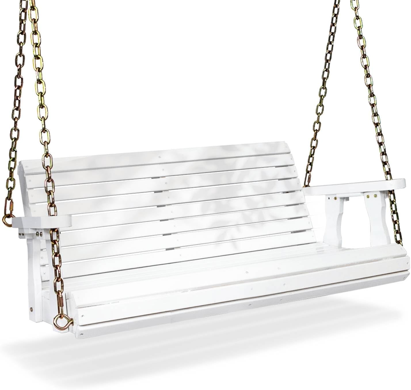 VINGLI Upgraded Patio Wooden Porch Swing for Courtyard & Garden, Heavy Duty 880 LBS Swing Chair Bench with Hanging Chains for Outdoors (White, 4 FT)