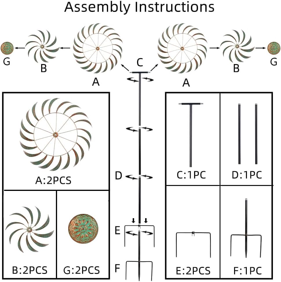 VEWOGARDEN 85” Large Metal Wind Spinners Outdoor Wind Sculpture Yard Art Kinetic Wind Spinners for Yard and Garden Patio Lawn Decor (20 * 85 inches)