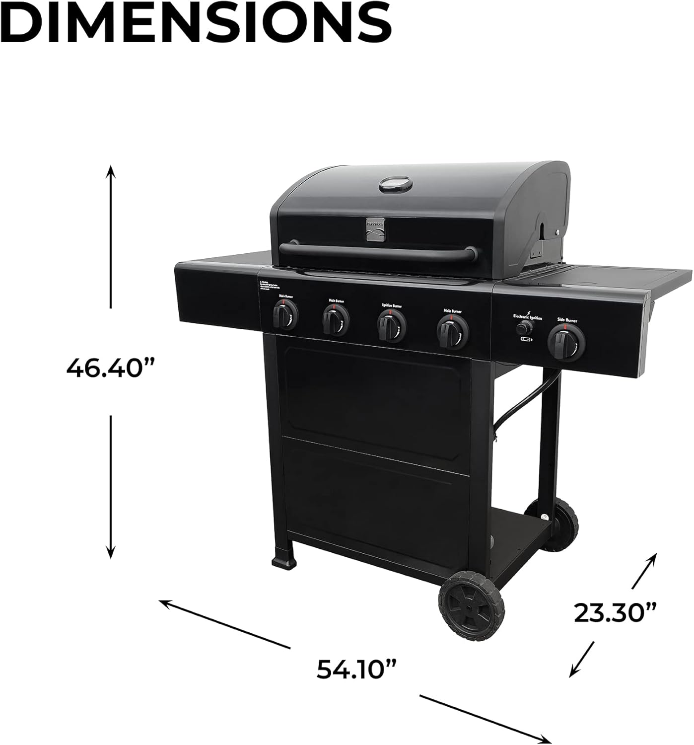 Kenmore 4-Burner Gas Grill with Side Burner, Outdoor BBQ Grill, Propane Gas Grill, Cast Iron Cooking Grates, Electronic Ignition, Warming Rack, Open Cart Design, 53000 BTUs, Black