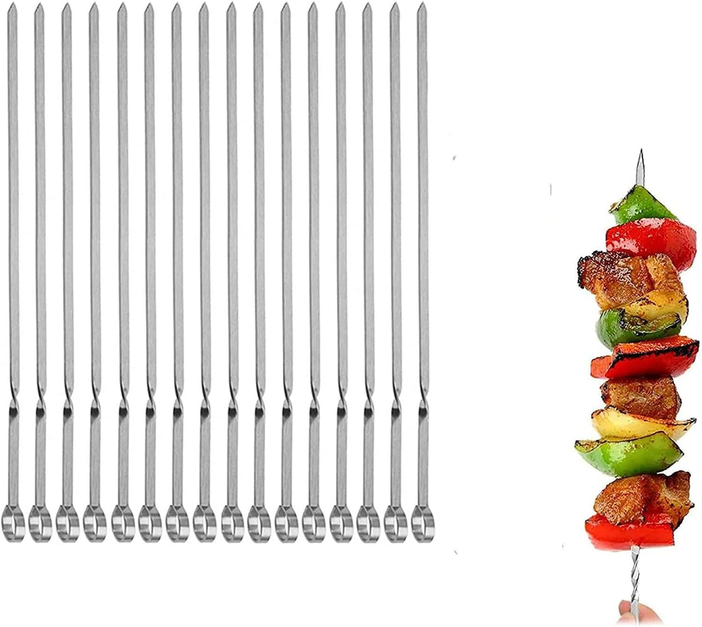 Metal Skewer for Grilling,Kabob Skewer,Flat BBQ Barbecue Skewer,Grilling Skewers Set,Reusable BBQ (14" skewer(16 pack))