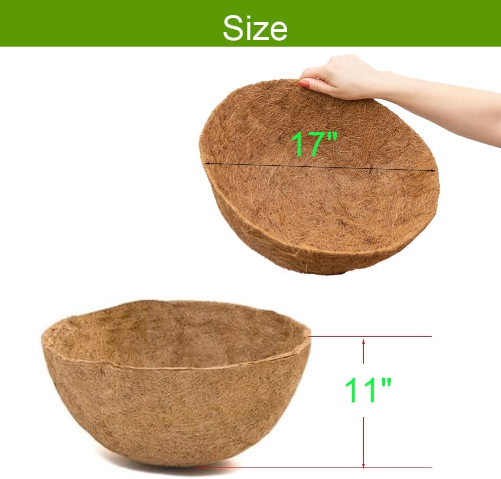 2 PCS 17 Inch x 11 Inch Coco Liners for Planters,Round Basket Shaped Coconut Fiber Replacement Liners