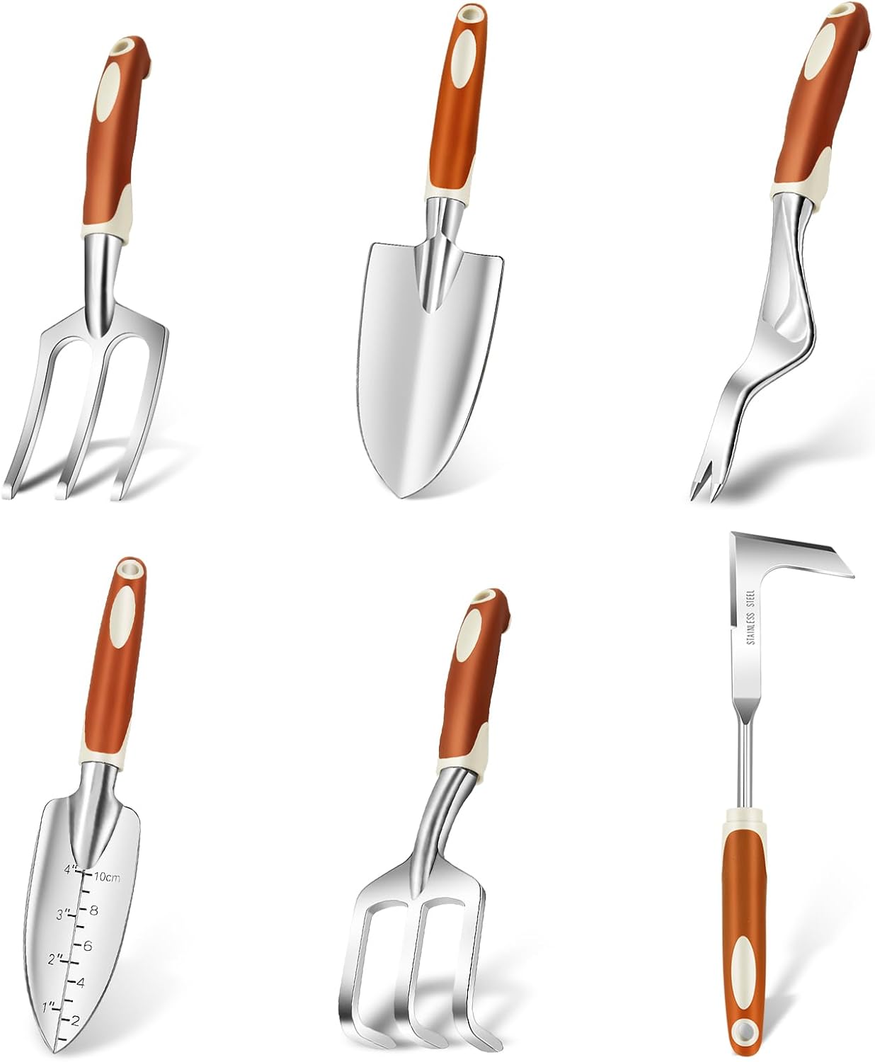 Garden Tool Set, 6 Pack Heavy Duty Gardending Hand Tools Kit with Non-Slip Rubber Grip, Ideal Gardening Gifts for Women