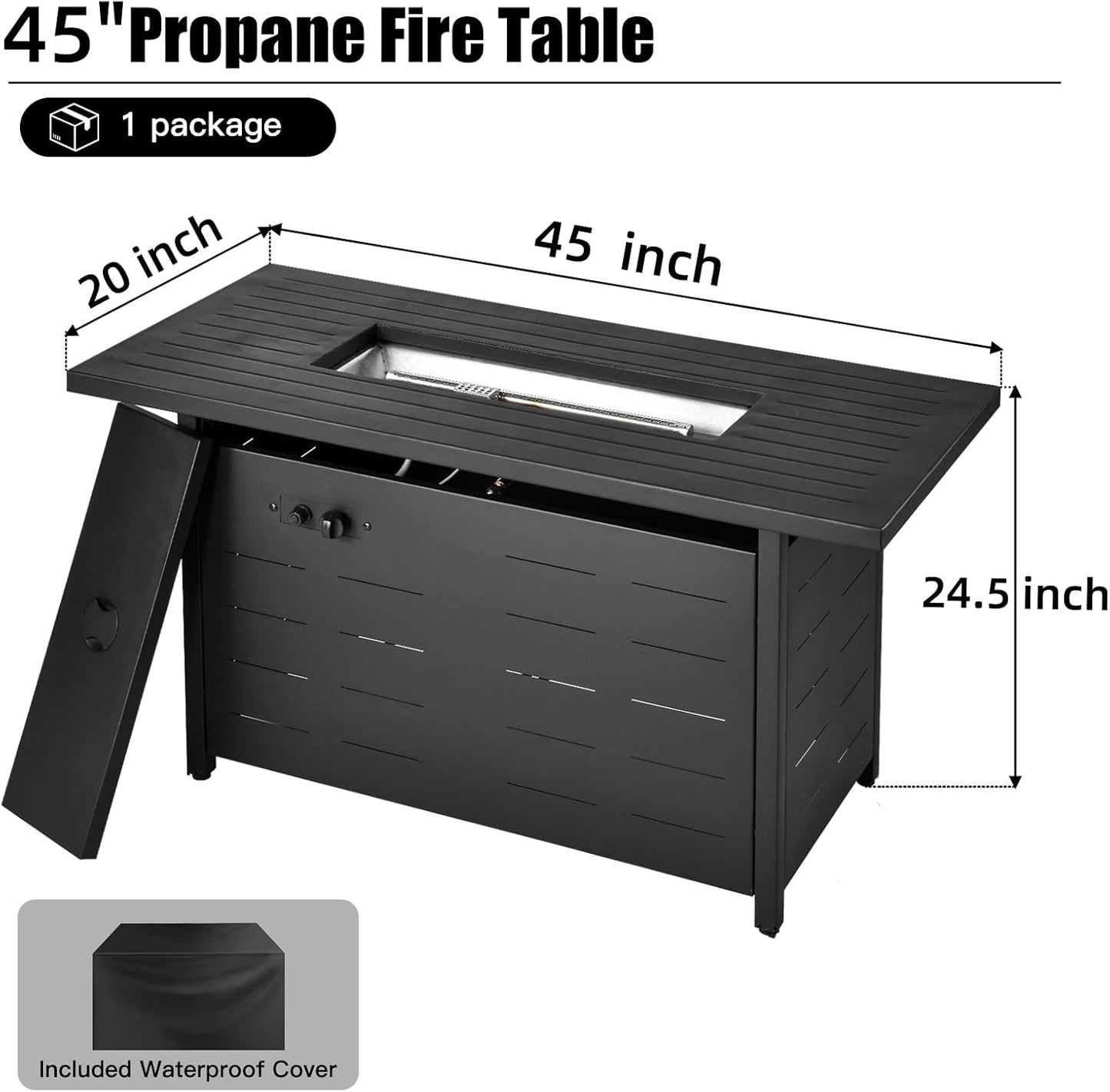 45 inch Propane Fire Pit Table,50000 BTU Gas Fire Pits Table with Lid & Lava Rock & Waterproof Cover, Outdoor Propane Firepit for Dining or Party, Outside, Patio, Garden, Yard