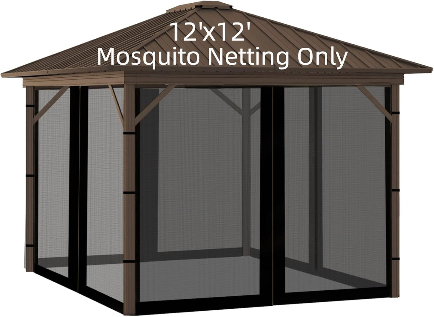 Replacement Gazebo Mosquito Netting 12' x 12',Universal Netting for Canopy Tent,4-Panel with Zipper for Outdoor Patio,Backyard (Mosquito Net Only,Black)