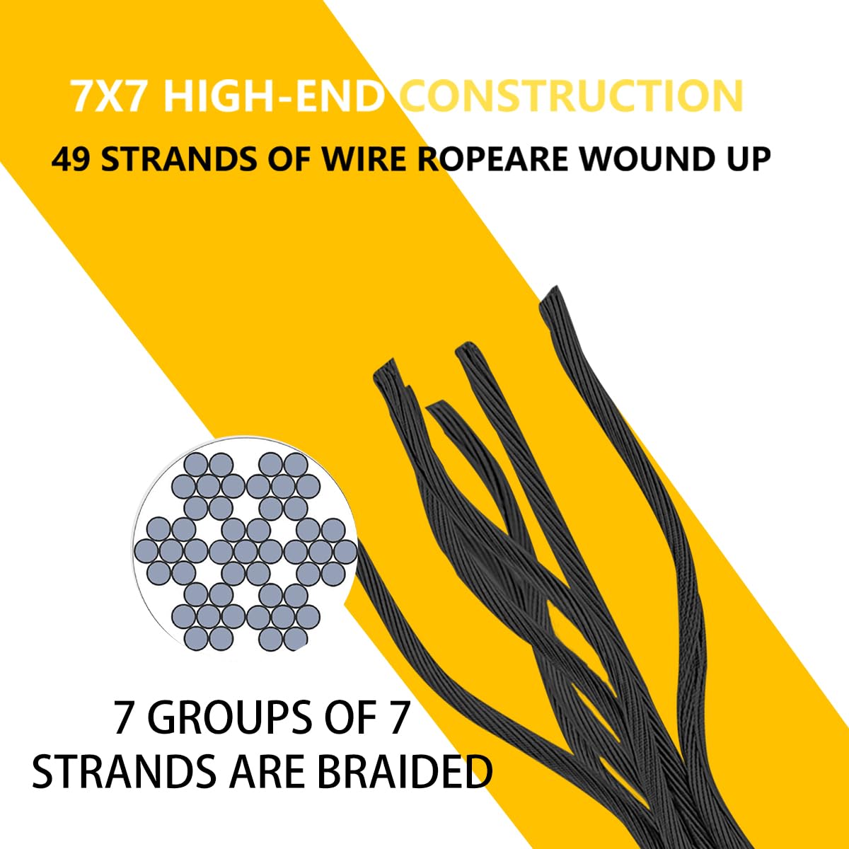 Black 500FT 1/8" T316 Stainless Steel Cable with Cutter, 7x7 Strands Aircraft Wire Rope for Deck Railing, Stair Handrail, Porch Fence, High Strength for Indoor and Outdoor Use