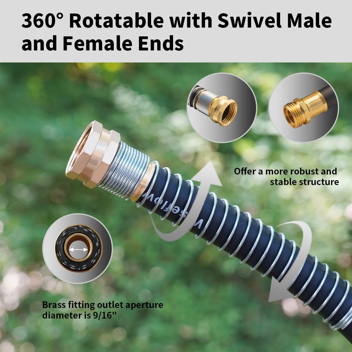 WiseFlow Garden Hose 75FT x 3/4", Heavy Duty Rubber Hose, 1000PSI Burst, 300PSI Working, Water Hose with Five Layered Braiding, Male Female Fittings (Black)