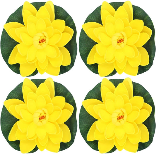 FZBNSRKO Artificial Lotus,4PCS 7.1" Inch Floating Foam Lotus Flowers for Pool,Realistic Water Lily Pads for Home Outdoor Patio Pond Wedding Party Decorations,Yellow