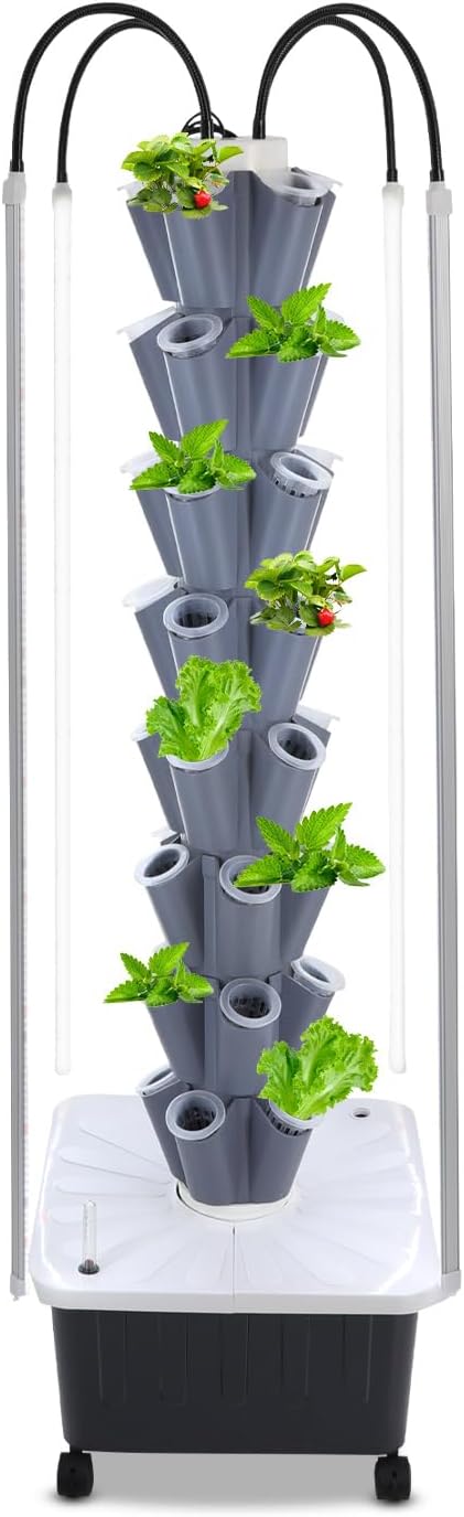 Hydroponic Tower, Vertical Planter Tower, 40 Planting Holes Water Planting Growing System Kit, Hydroponics Growing System Container with LED Grow Light for Herbs, Fruits and Vegetables