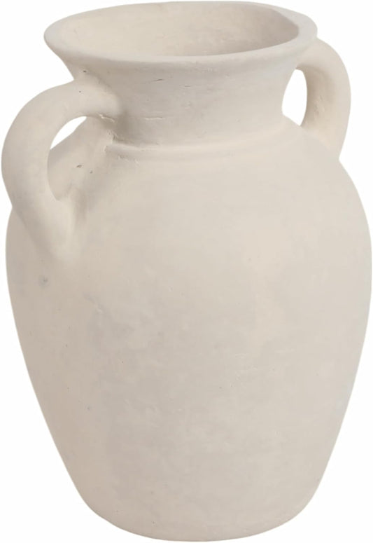 Sagebrook Home Vintage Ceramic Vase - Handmade Pottery Paper Mache Jug - Decorative Home Accent for Living Room, Bedroom, Office - 9" White
