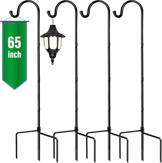 GOFORWILD Shepherd’s Hooks 4 Pack Black, 65 inches Tall, Made of Premium Metal for Garden Decor, Plant Hanger, Lantern Hook, Garden Stake and Wedding Decor, 7016