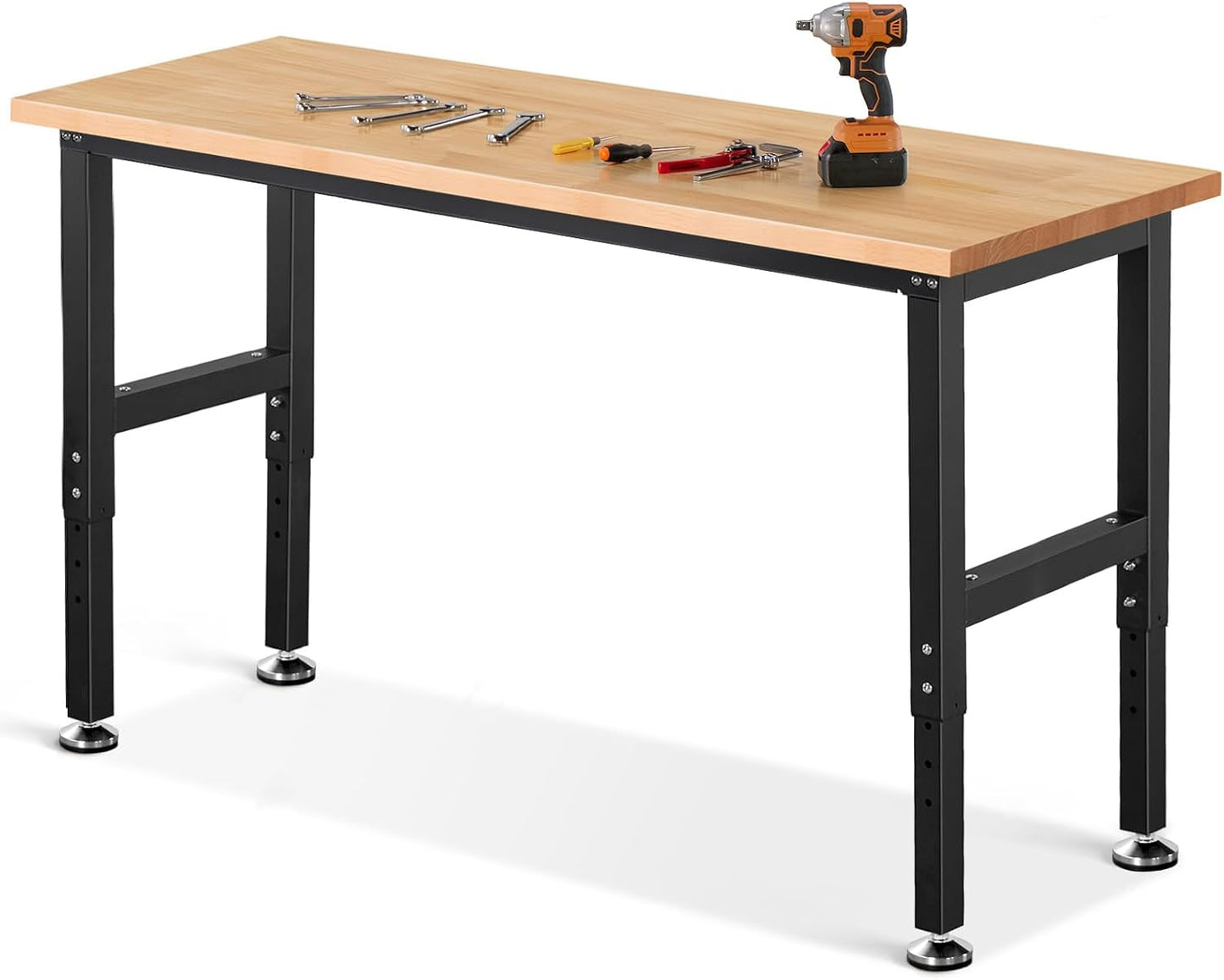 Work Bench 60 Inch Work Table for Garage Heavy Duty Rubberwood Tabletop Workbench for Woodworking Shop Home Office Electronic Cutting Wood