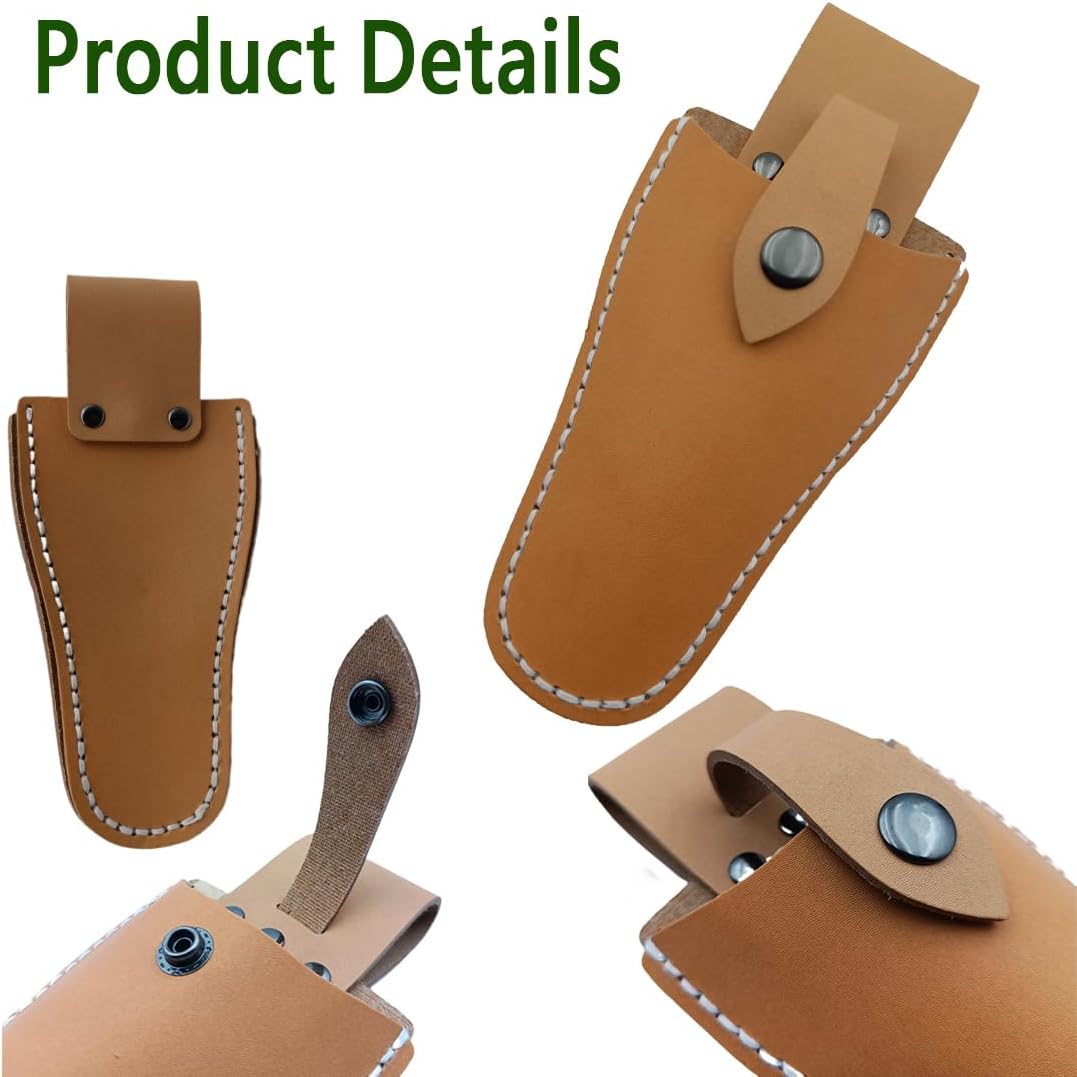 Pruner Holster,Garden Leather Hanging Pouch with Safety Lock for Hanging Pruning Shears for Garden Pruning Pliers Shears Scissors (Yellow+Brown)