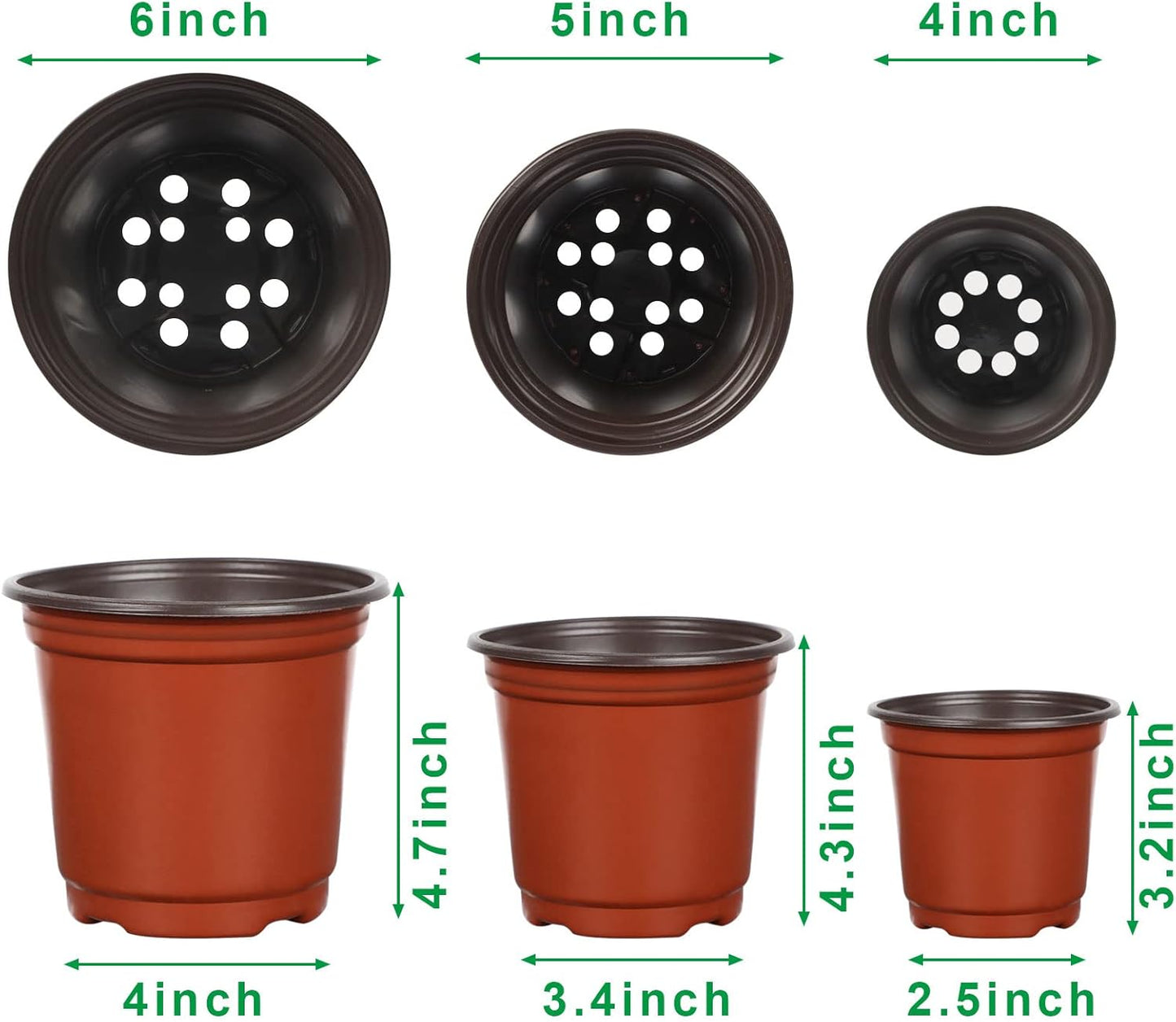 Augshy 120 Pcs Plastic Plants Nursery Pot, Indoor Outdoor Seed Starting Pots (4,5,6-Inch)