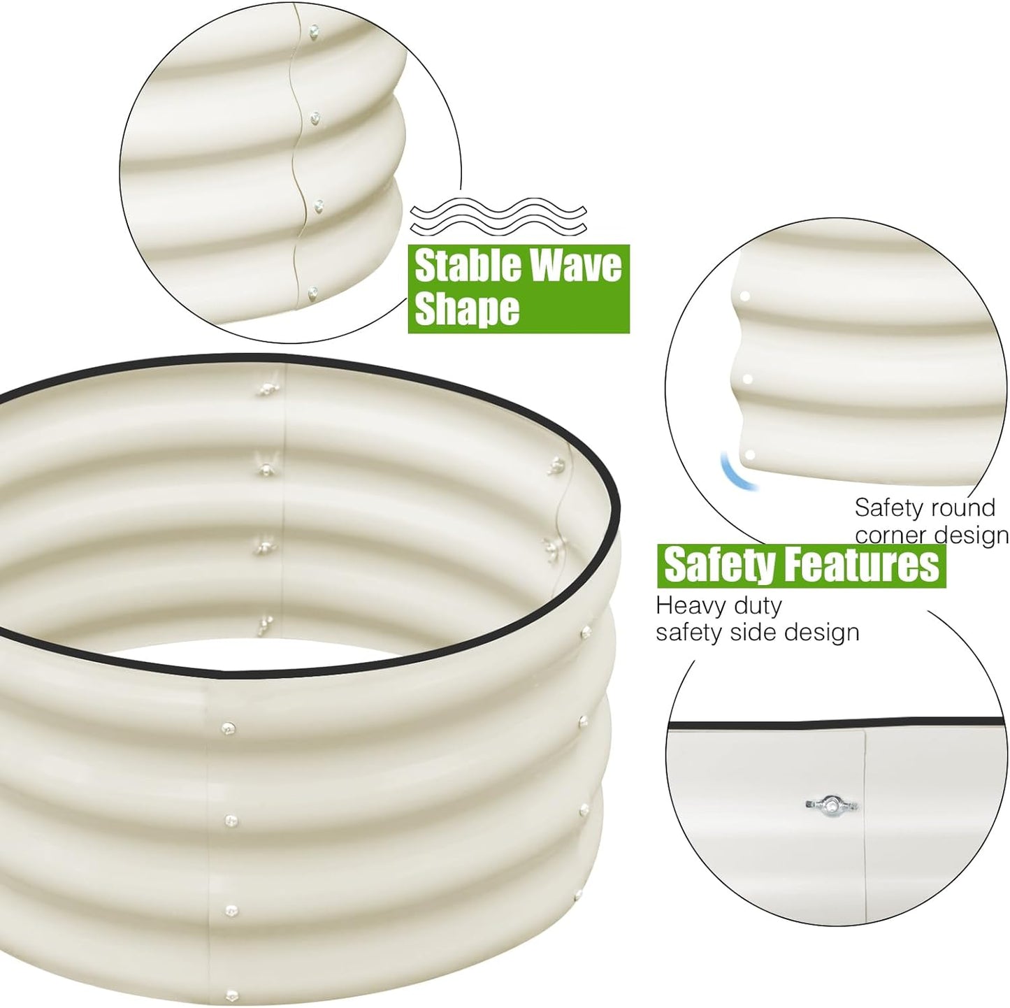 SnugNiture 2x2x1ft Round Galvanized Raised Garden Bed Kit Outdoor, Metal Planter Box for Planting Plants Vegetables, White