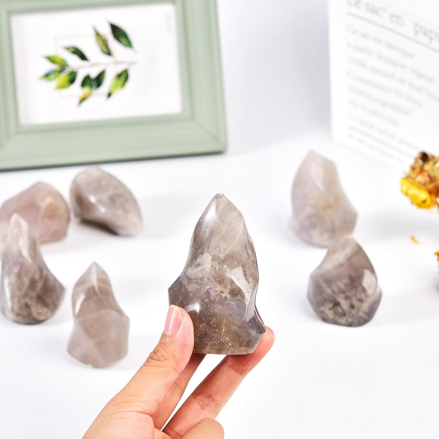 AMOYSTONE Blue Pink Quartz Flame Shaped Stone Towers Large Healing Crystal Quartz Home Decor 1.0LBS