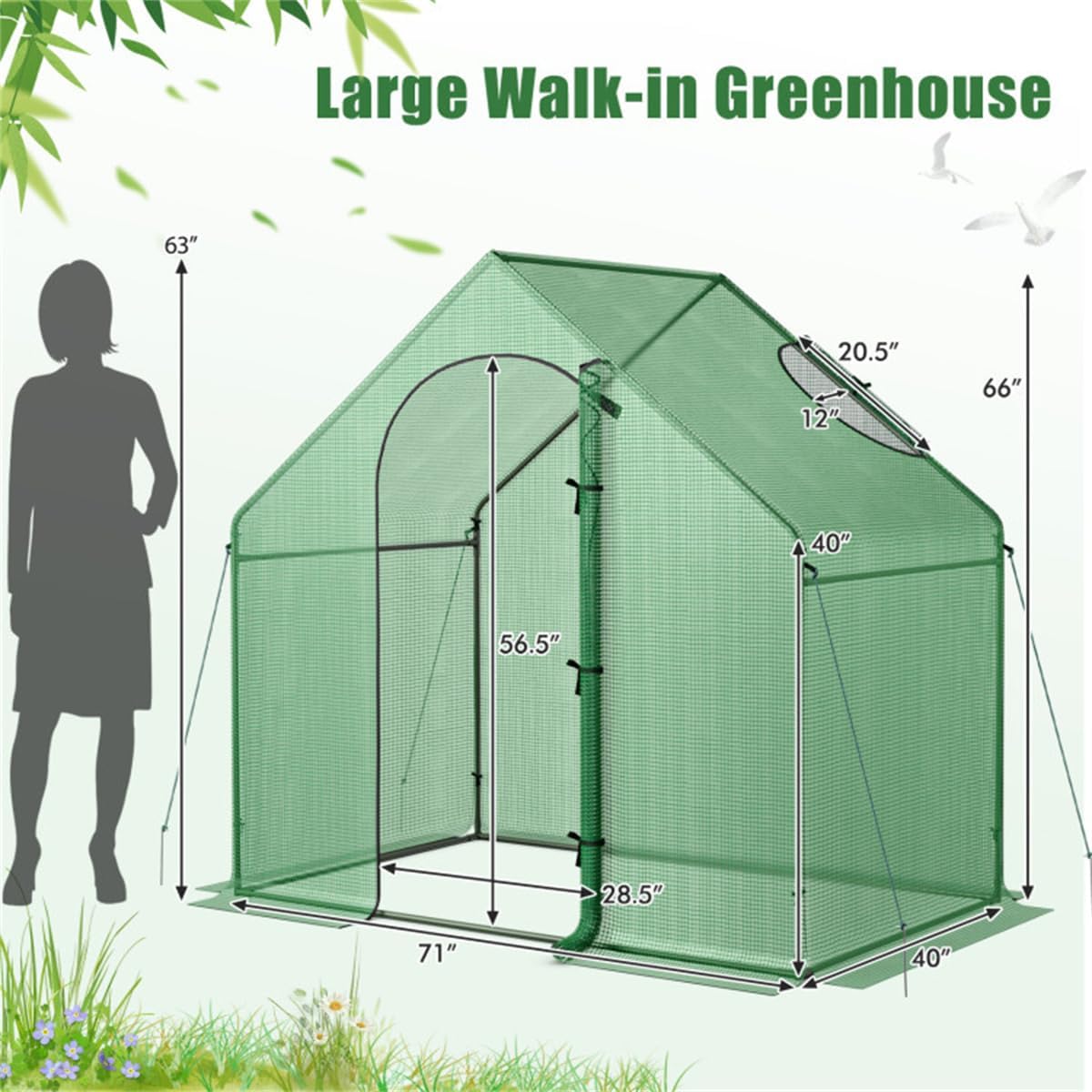 71x40x66 Walk-in Mini Greenhouse Kit for Outdoors with Durable Greenhouse Plastic Cover, 4-Tier Small Green Houses for Outside Gardening & Plant Protection, Portable Indoor Green House