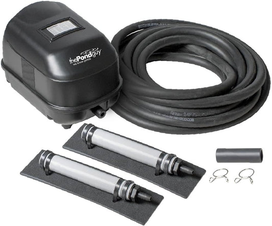The Pond Guy Pond Aerator 2, Complete Aeration Kit, Water Garden Oxygenation Bubbler System Adds Oxygen to Koi & Fish Ponds, Outdoor Diaphragm Compressor Pump, Air Line & 2 Submersible Diffuser Stick