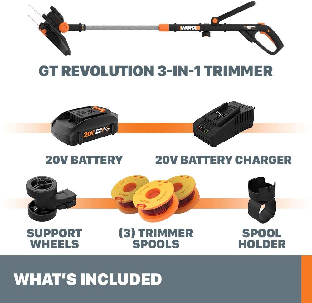 Worx GT Revolution 20V 12" String Trimmer Grass Trimmer/Edger/Mini-Mower, WG170.2