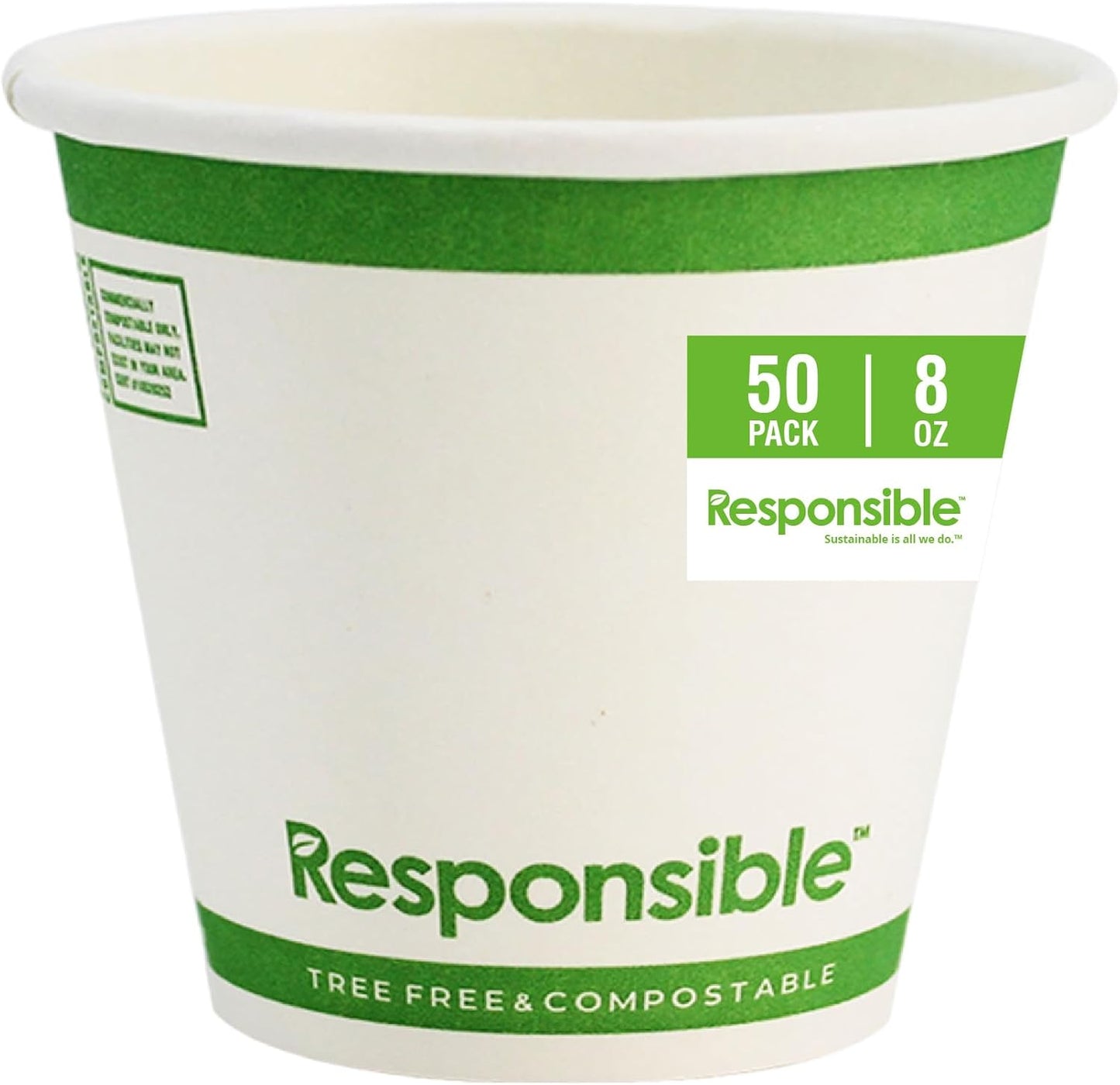 Certified Compostable 8 oz Paper Cups, Cold ＆ Hot Coffee Cups, Disposable Paper Cups, Extra Strength Disposable Cups, Made without PFAS (50 count)