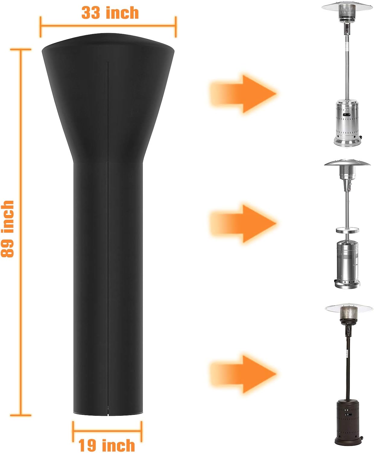 Outdoor Patio Heater Covers with Zipper,Upgraded 420D Oxford Fabric with PU Coating Material,100% Waterproof Windproof Anti-UV Snow-Poof,36 Months of Use (89'' H x 33" D x 19" B)