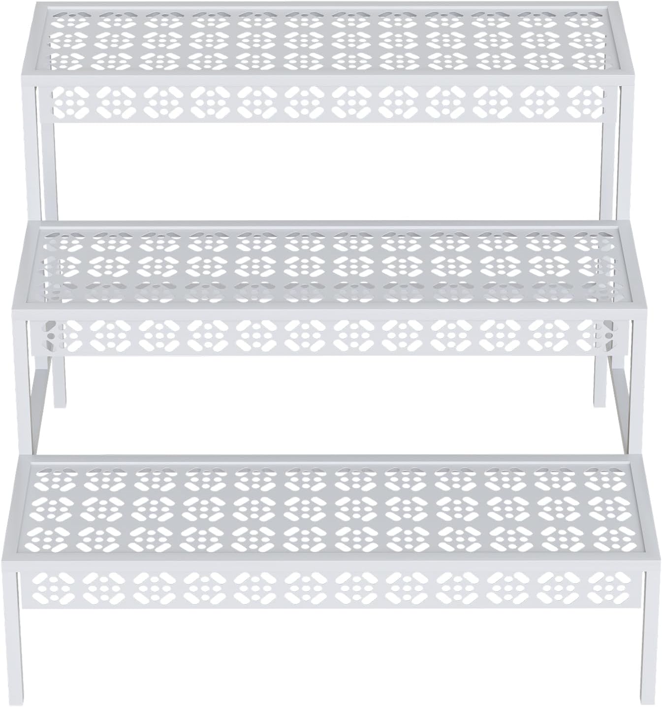 Garden 4 you 3 Tiers Metal Plant Stand,Rectangular Ladder Flower Pots Outdoor Plant Rack, Indoor Plant Display Rack, Heavy Duty Utility Storage Organizer for Home Garden Patio Balcony, Stair Style(White)