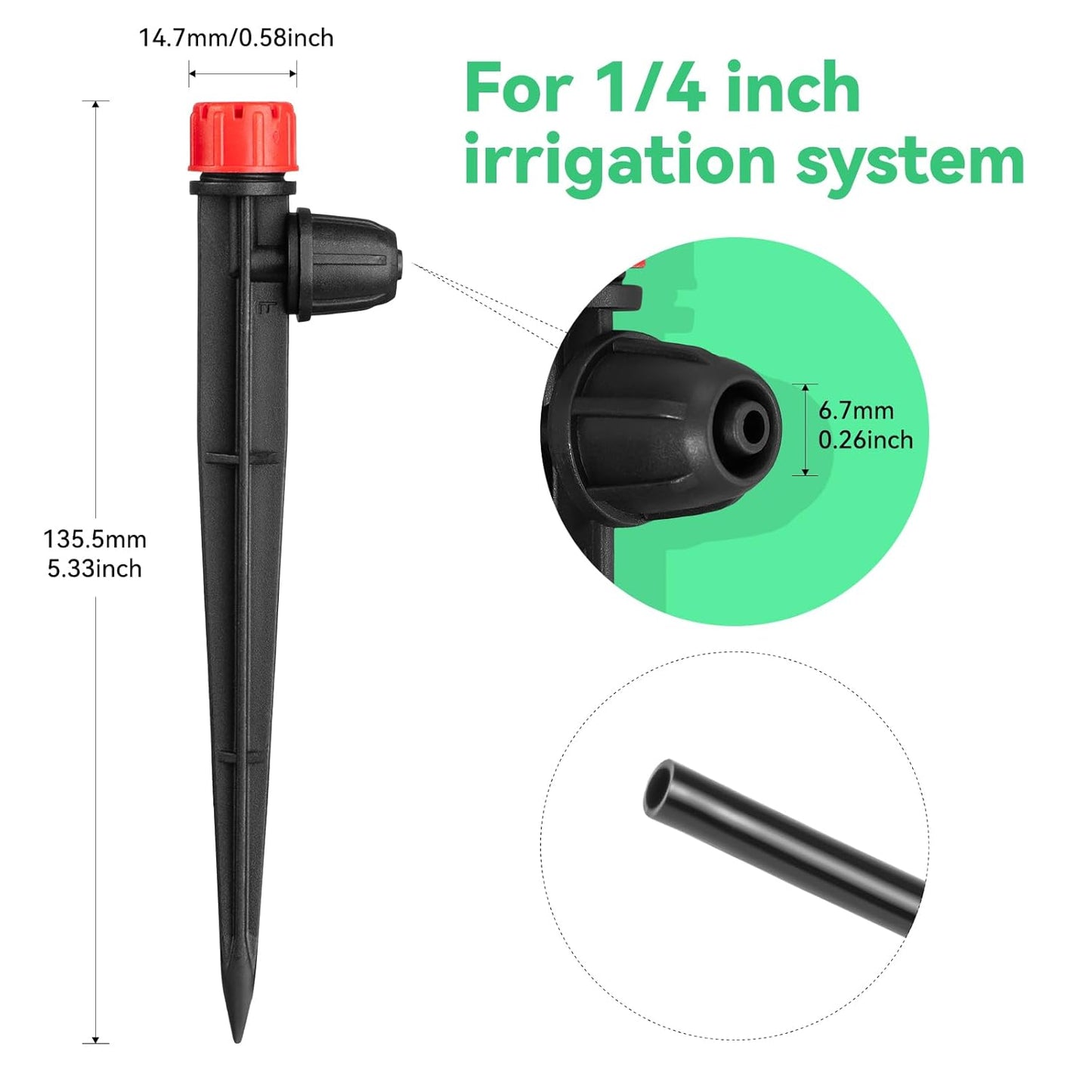 Adjustable Drip Irrigation Emitters with Stakes: 30 Pcs Drip Emitters for 1/4 Inch Drip Irrigation Tubing,360 Degree Irrigation Drippers for Garden Watering