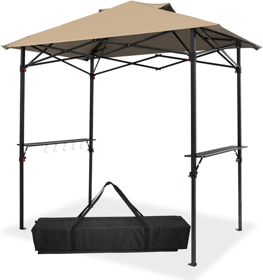 Outdoor Pop up Barbeque Grill Gazebo 8x5 with Carry Bag, Portable BBQ Canopy Tent with Handy Wired Shelf, Beige
