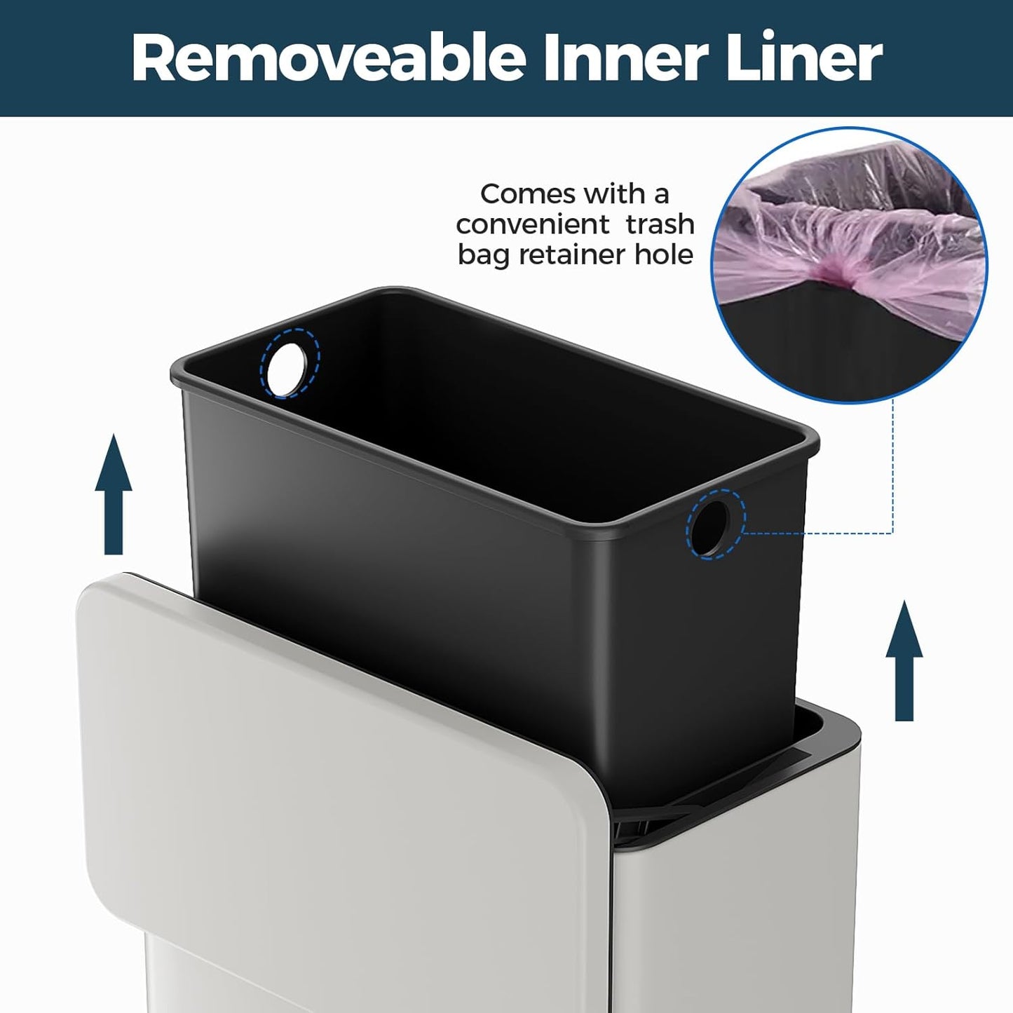 Stainless Steel Hanging Trash Can with Lid and Inner Bucket, 2 Gallon Kitchen Compost Bin for Counter Top, Under Sink or Wall Mount, Small Garbage Can for Cupboard/Bathroom/Bedroom/RV, White