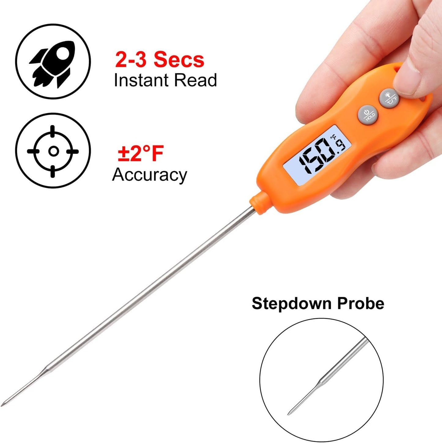 Digital Meat Thermometer Backlight,Waterproof Instant Read Food Thermometer for Cooking Grilling BBQ Baking Liquids Beef Turkey (Orange)