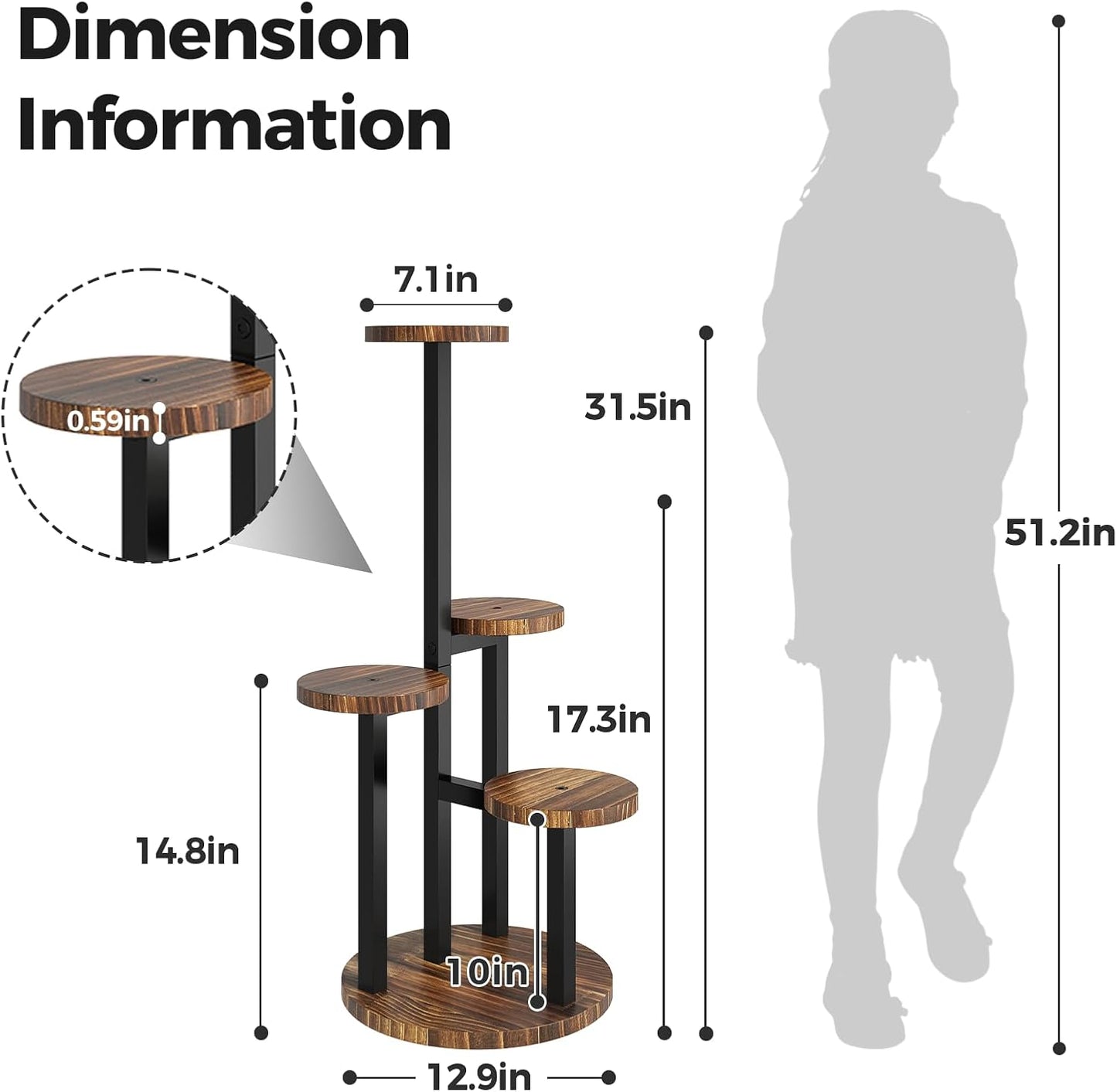 Bamworld 4 Tier Plant Stand Indoor, Tall Metal Wood Plant Shelf Outdoor,Small Flower Pot Holder Table Rack Garden Accessories for Corner Living Room Balcony Patio