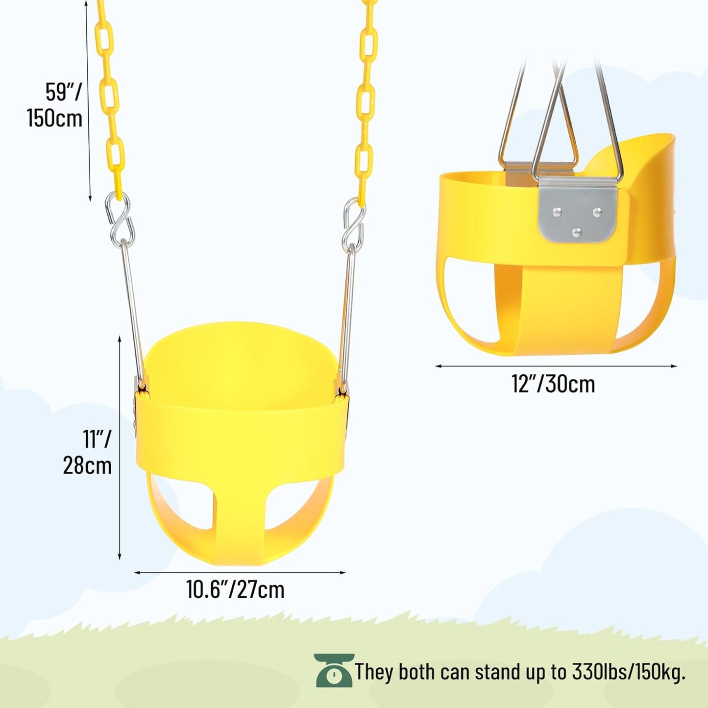 Heavy-Duty Toddler Swing with Coated Safety Chains-High Back Bucket Seat Includes Tree Straps,Hooks for Backyard, Playground,Outdoor Use (Yellow)