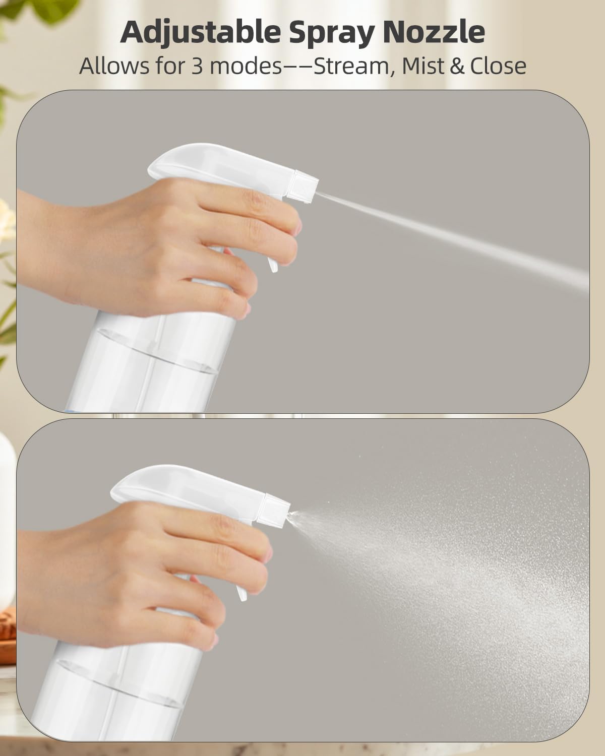 2 Pack Glass Spray Bottles 8 oz, Empty Refillable Containers with Silicone Sleeve Protection, Glass Spray Bottles for Cleaning Solutions, Hair and Plants with Adjustable Nozzles Blue&Grey