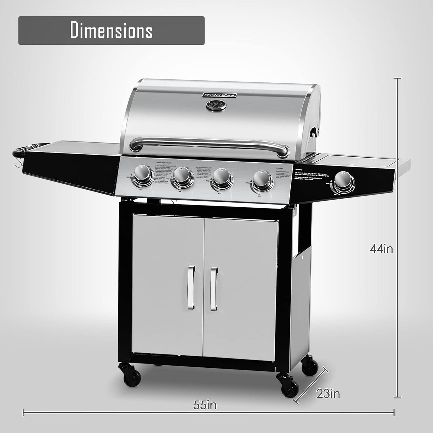 MASTER COOK 4 Burner Gas Grill, 52,000 BTU Cabinet Style Grill, Propane Grill, with Side Burner, Built with Stainless Steel