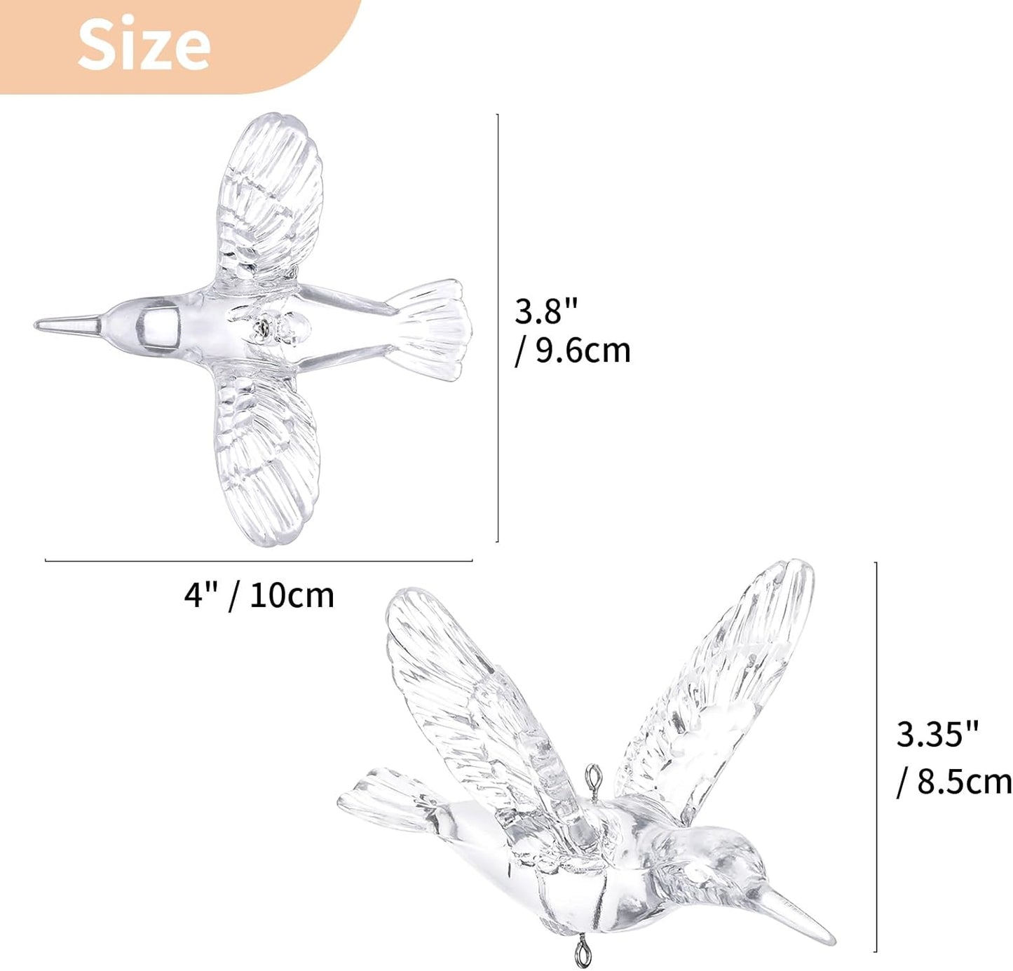 NUPTIO Crystal Ceiling Hanging Ornaments: 100 Pcs Acrylic Flying Birds for Wedding Party Window Garden Bedroom Outdoor Birthday - Christmas Tree Decorations with Transparent Line