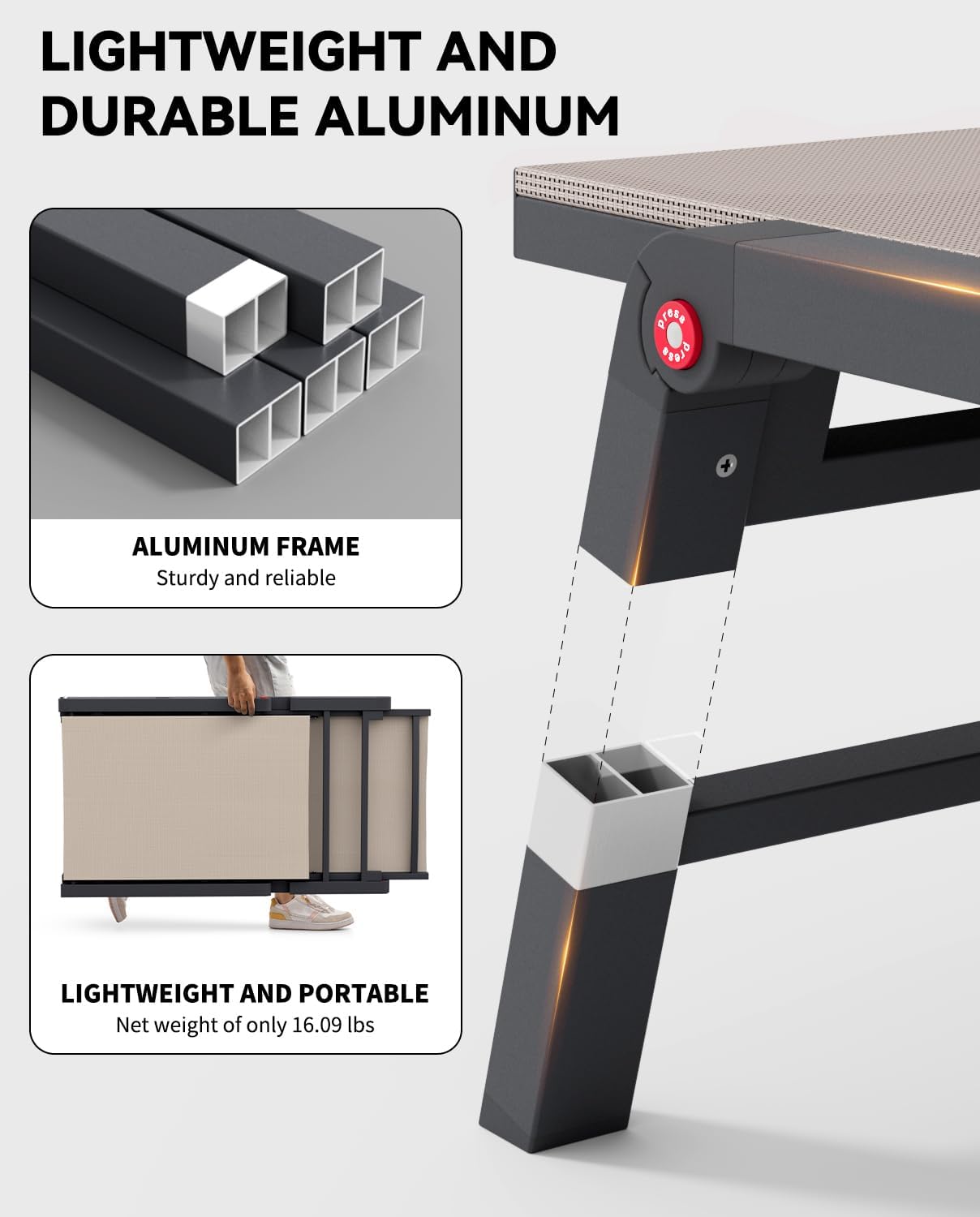 Aluminum Chaise Lounge Chair Outdoor, Foldable Patio Lounge Chair 2 Sets Assemble-Free, Pool Lounge Chairs with 5 Adjustable Backrest, Outdoor Lounge Chairs for Outside Poolside Beach Lawn Beige