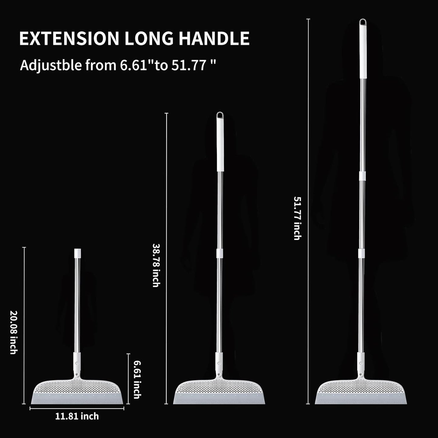 Magic Broom Floor Squeegee Pet Hair Remover, Silicone Squeegee Broom for Floor, 51.77" Long Handle for Carpet, Bathroom Tile, Hardwood, Fur,Garage, Liquid Spills, Fine Dust